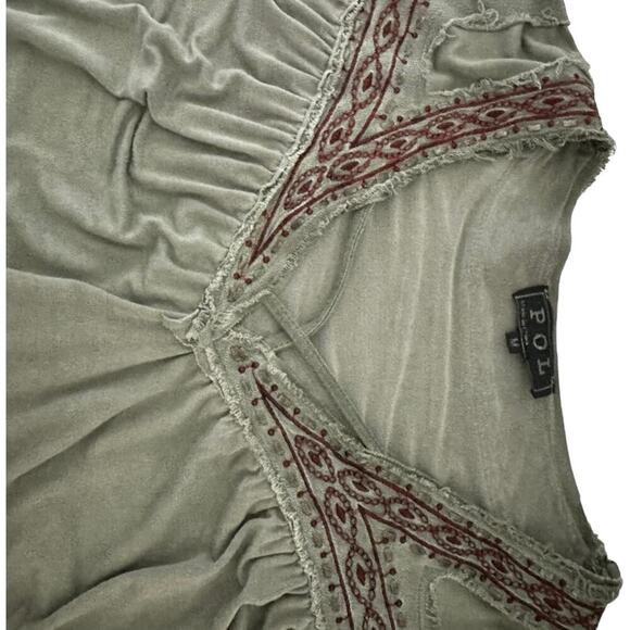 POL Gray/Green Embroidered Long Sleeve Oversized Tunic Top (M) - Picture 11 of 15